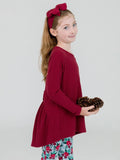 Waffle Knit Long Sleeve Bow Back Top - Dark Cherry