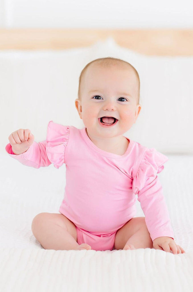 Bubblegum Pink Long Sleeve Flutter Bodysuit