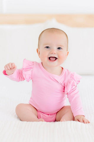 Bubblegum Pink Long Sleeve Flutter Bodysuit