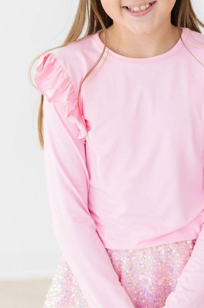 Bubblegum Pink Long Sleeve Ruffle Tee