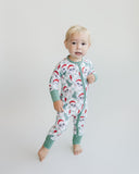 Bamboo Zip Romper - Checkered Santa