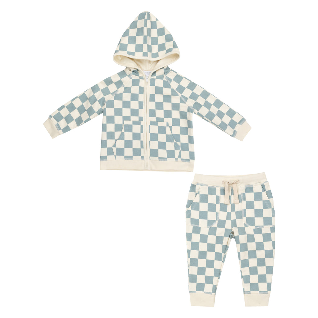 French Terry Checkered Hoodie & Jogger - Gray Mist