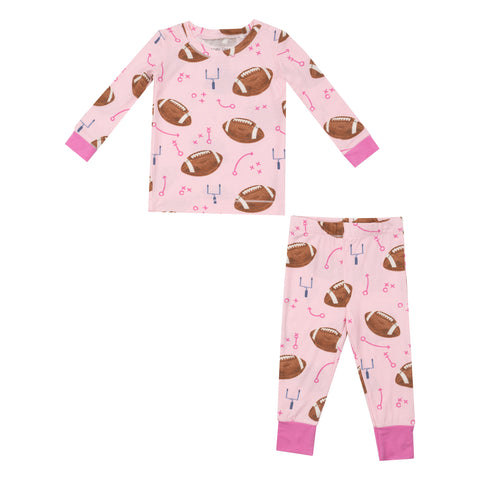 Two-Piece Lounge Pajama Set - Pink Footballs