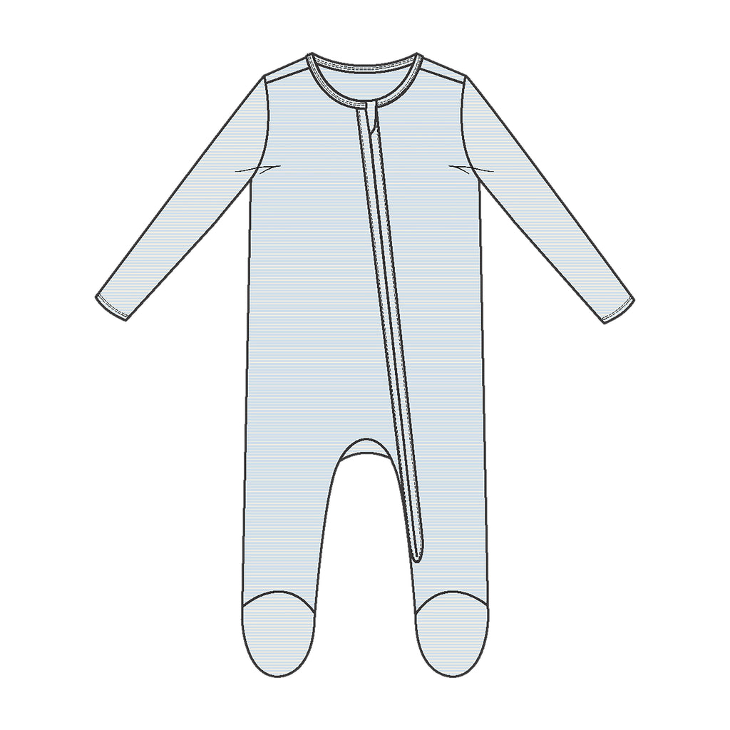 Two-Way Zipper Footie - Light Blue Stripe